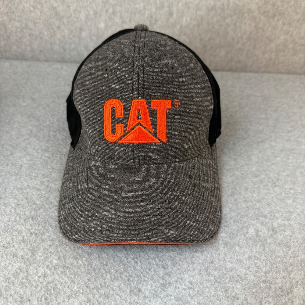 CAT Caterpillar Hat Cap Mens Gray Black Orange Embroidered Logo‎ Adjustable OSFM